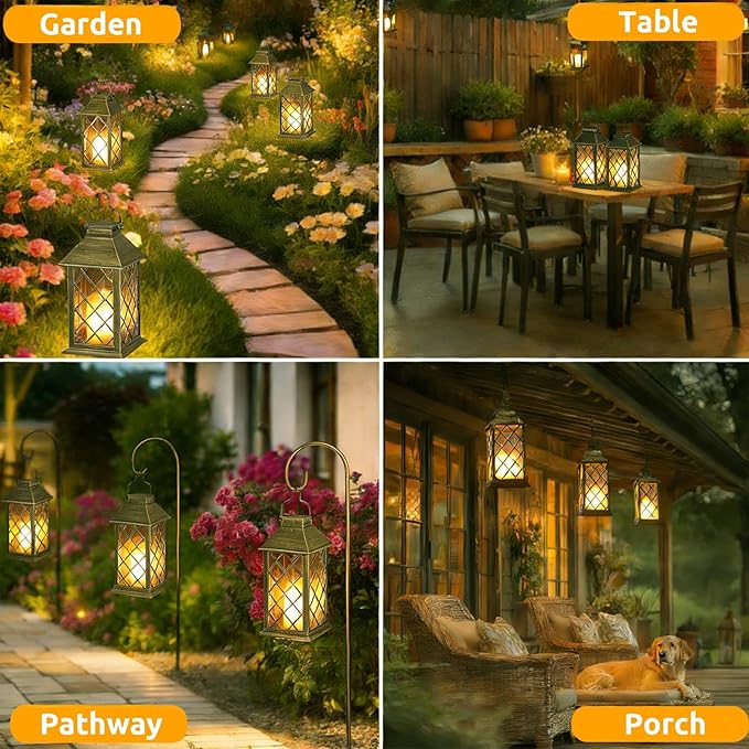 14" Large Tempered Glass Solar Lanterns Outdoor Waterproof | Bronze retro solar - Image 7