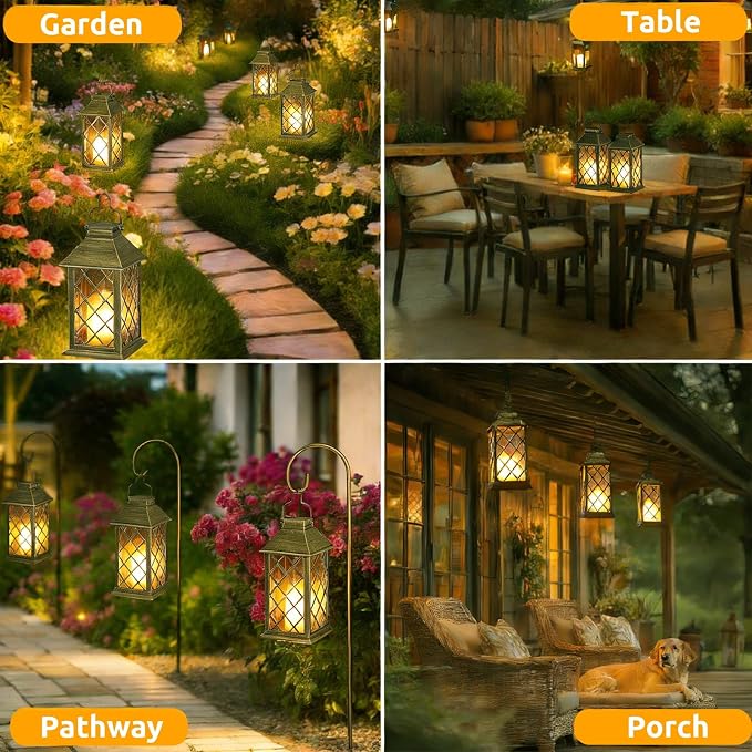 2 Pack 14" Large Tempered Glass Solar Lanterns Outdoor Waterproof | Bronze - Image 7