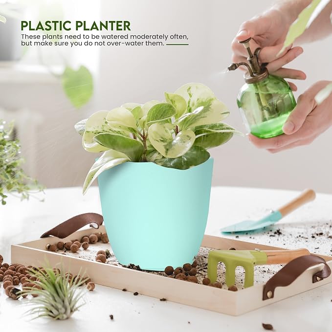 Plant Pots Indoor with Drainage, 5 Pack Multi-Size Planters Set, Aqua | - Image 4