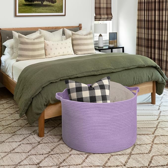 115L Extra Large Purple Storage Basket, 23.6" X 15.7" Jumbo Woven Cotton Rope - Image 4