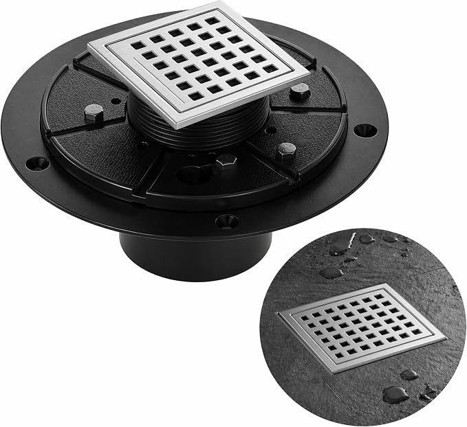 4" Brushed Silver Shower Drain, Square Shower Floor Drain by LIVIGLOW