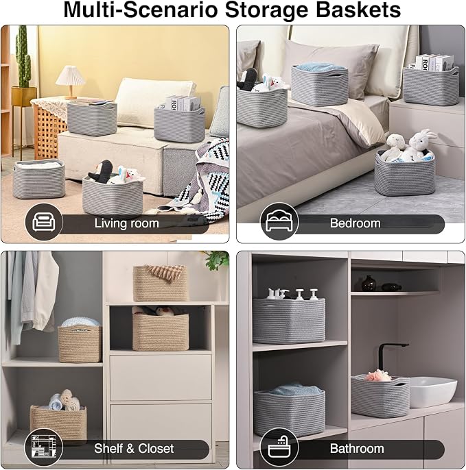 ICERZCZ Small Storage Baskets for Shelves Organizing, Woven Cotton Rope Baskets - Image 5