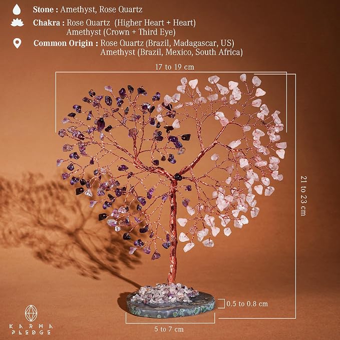 Handmade Healing Crystal Tree of Life Amethyst & Rose Quartz Chakra Tree - Image 3