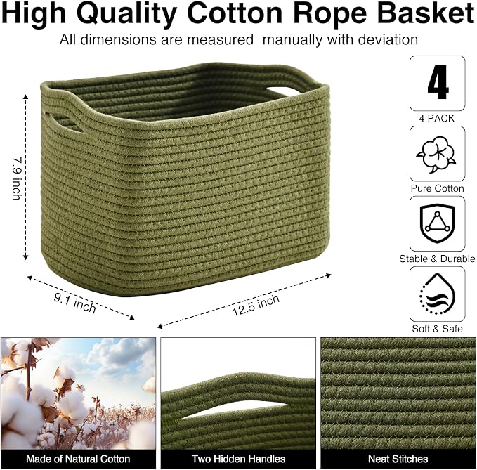 ICERZCZ Storage Basket for Shelves, Small Baskets for Organizing, Woven Cotton - Image 3