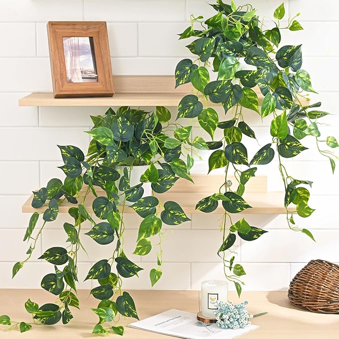 Fake Plants, Artificial Plants Indoor, Realistic Durable, Fake Pothos by Waipfaru
