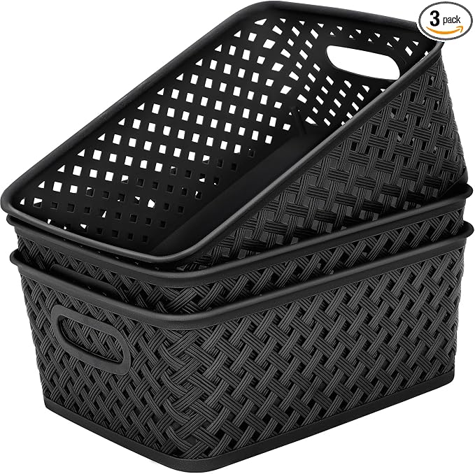 MaxGear 3 Pack Plastic Storage Baskets, Suitable by MaxGear