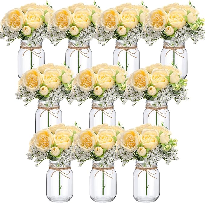 XunYee 10 Set Mason Jars for Centerpieces, Gypsophila | Mason Jar Flower Vases by XunYee