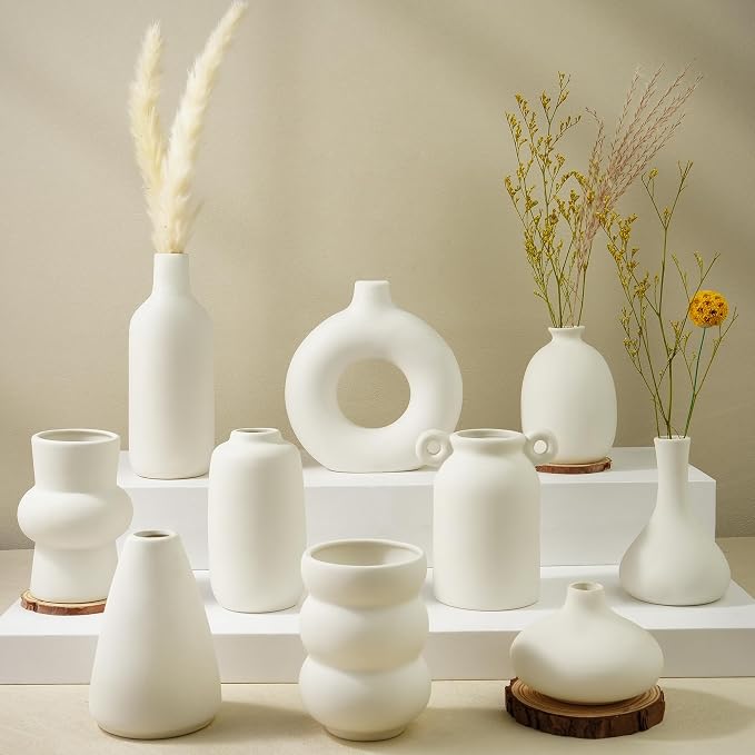 Small White Ceramic Vase Set of 10 Ceramic Bud Vases in Bulk Farmhouse Vase | by VIVIRENOIR
