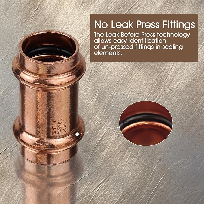 Copper Press Fittings 1/2 inch Kit w/6pk 1/2" Copper Coupling&6pk 90 Elbow | - Image 4