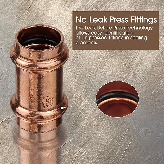 12PK Copper Press Fittings 3/4 inch Copper Coupling - Image 4