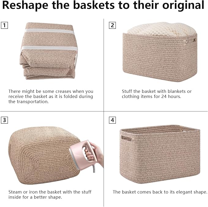 OIAHOMY 4 Pack Storage Baskets for Organizing 24L Cube Storage Bins Brown | - Image 7