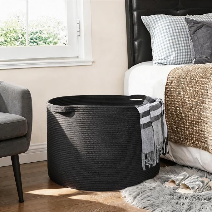 Large Black Blanket Basket, Kids Dog Toy Storage Box Organizer Bins, Blanket - Image 5