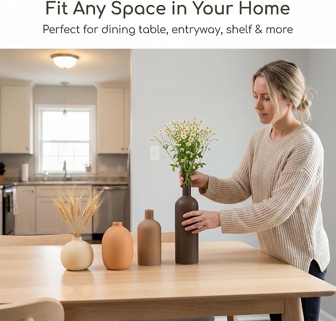 Neutral Ceramic Vase Set of 4, Modern Colors Home Decor, Rustic Farmhouse - Image 8