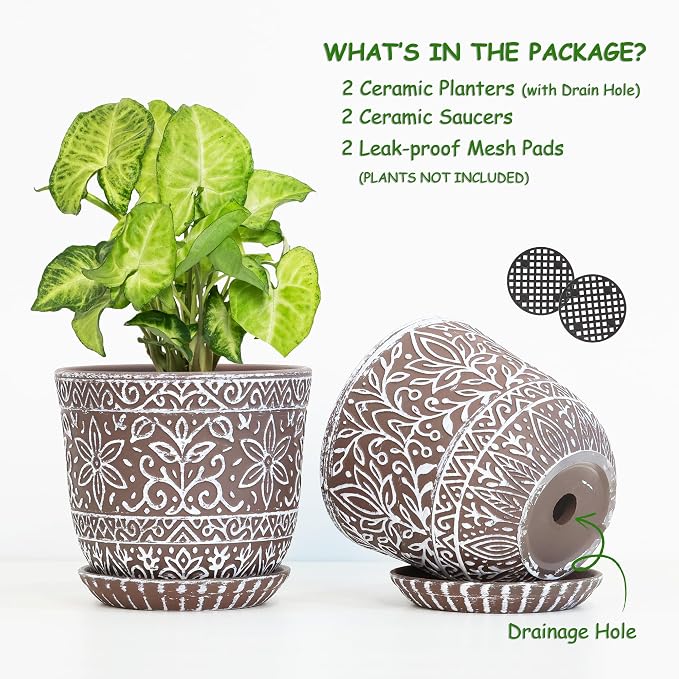 Gepege Ceramic Plant Pots, 6 Inch Indoor Planters - Image 2