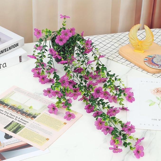Fake Plants Hanging Artificial Potted Faux Eucalyptus Plants and Flowers | - Image 2