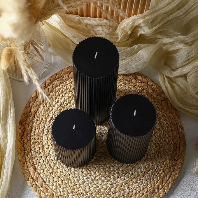 Conelist Ribbed Pillar Candles Set of 3, Width 3" High 4" 6" 8" - Image 7