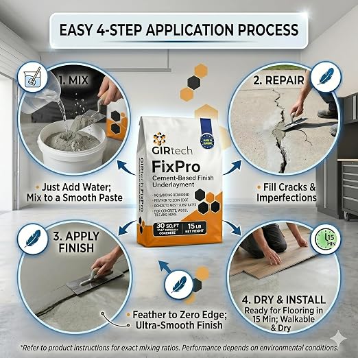 FixPro Feather Finish Skim Coat 15 LBs – Fast-Drying Cement Floor Patch & - Image 5