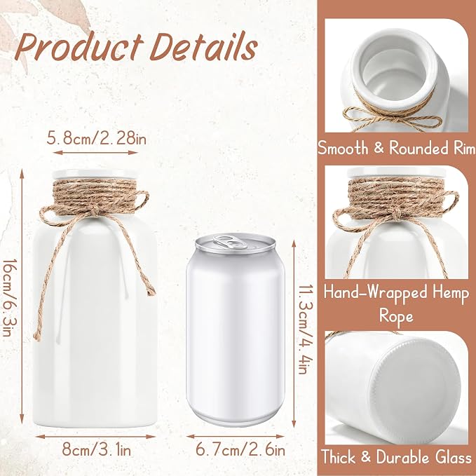 12 Pack Mason Jar Vases for Centerpieces, Wide Mouth Mason Jars - Image 2