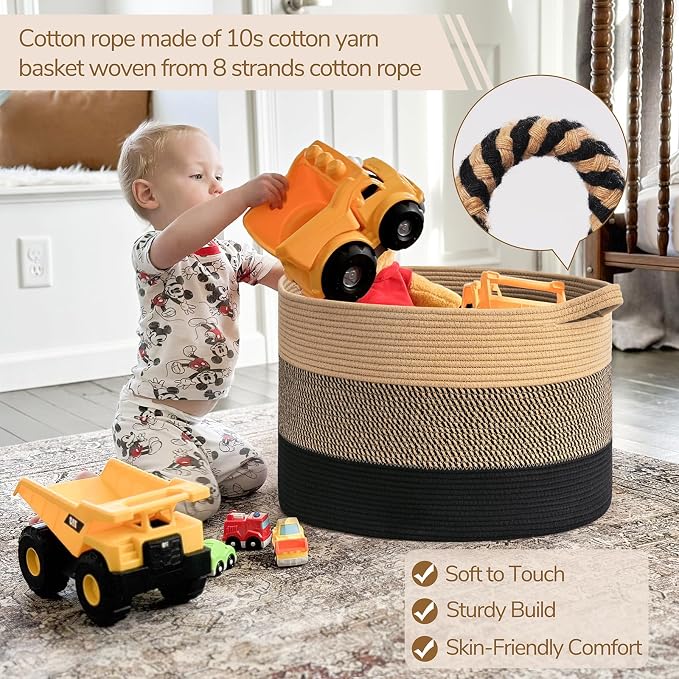 INDRESSME XXXLarge Woven Rope Blanket Basket Living Room, 90L | 21.7" x 13.8" - Image 4