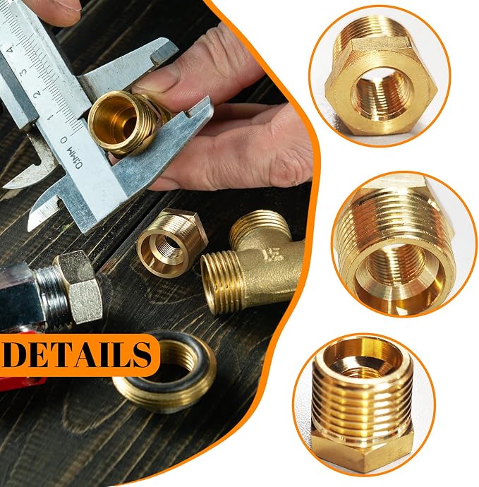 2 Pcs Brass Bushing 3/8" Male to 1/8" Female, 3/8" to 1/8" NPT Adapter Hex - Image 3
