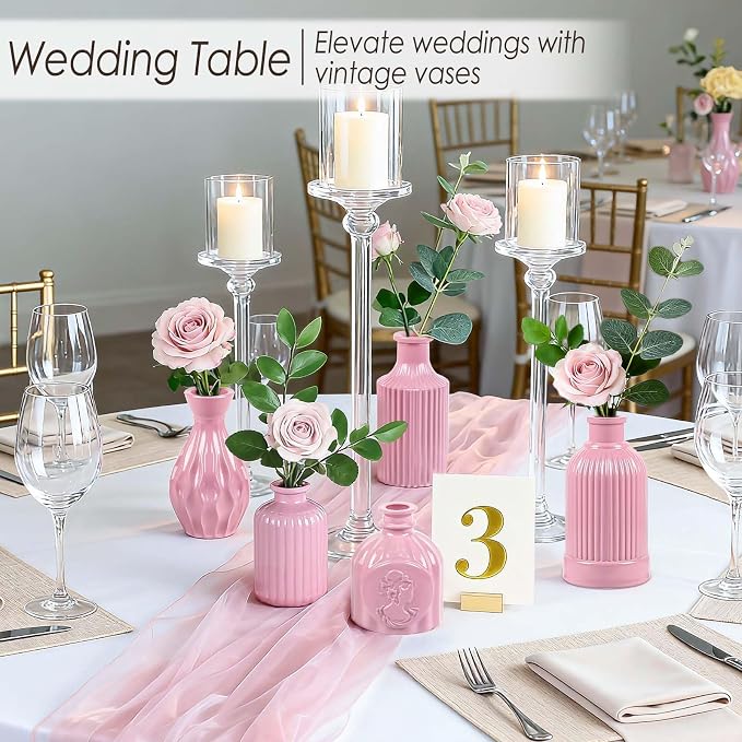 UPBUD Baby Pink Glass Bud Vases Set of 12, Mini Vase - Image 3