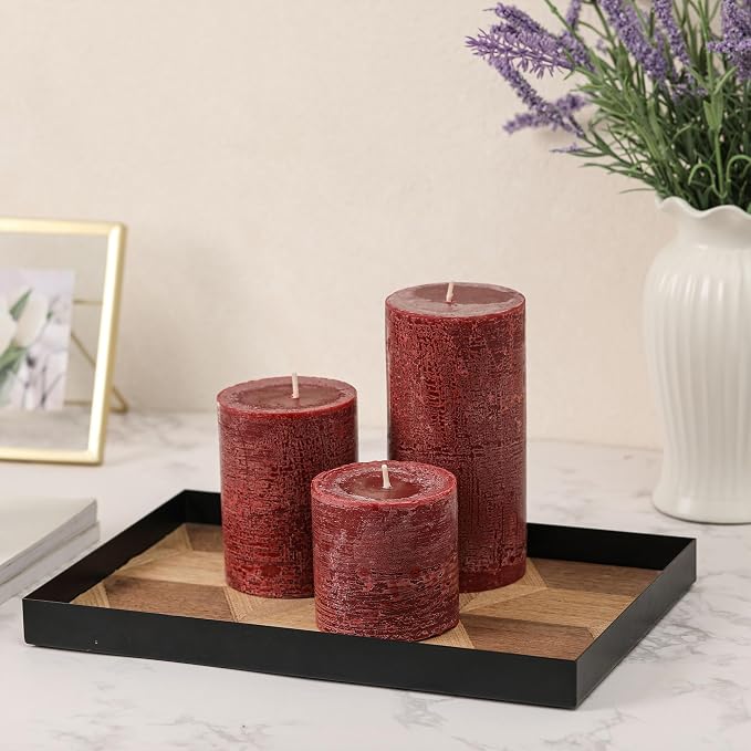 3x6 Inch Burgundy Pillar Candles Set of 3 - Image 3