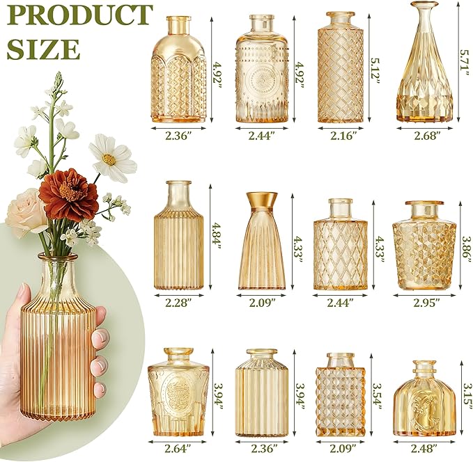 12 Pcs Clear Bud Vases Set, Small Vintage Glass Clear Bud Flower Vases Bulk - Image 2