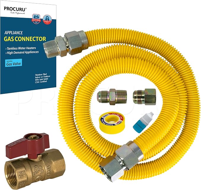 1" OD x 36" x 3/4"MIP x 3/4"FIP Universal Flexible Gas Connector Kit by PROCURU
