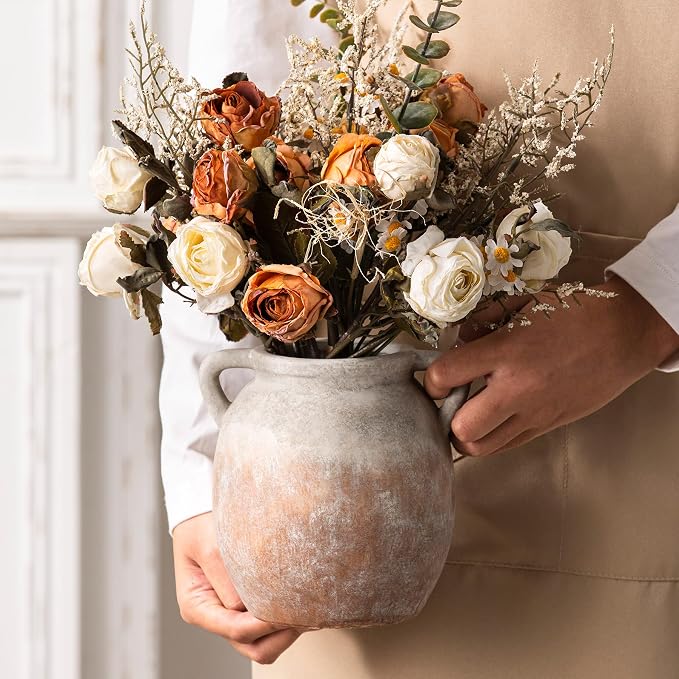 Dobbyby Ceramic Flower Small Vase 6 inch Farmhouse Rustic Vase Decorative - Image 2