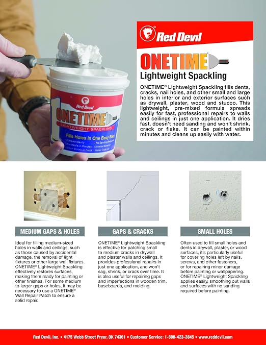 Red Devil 0541 ONETIME Lightweight Spackling, 1 Gallon, Made in USA - Image 5