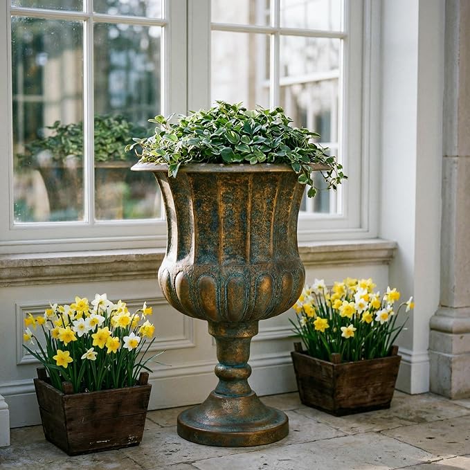 Worth Garden 24.5" H. Metal Urn Planters 2-Pack - Image 2