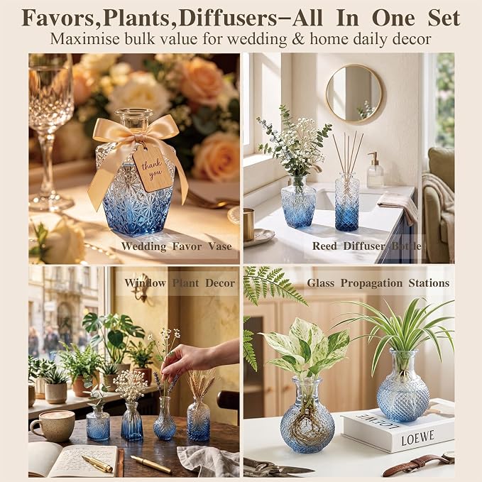 Clear Gradient Blue Glass Bud Vase Set of 22 Pcs, Small Bud Vases in Bulk - Image 3