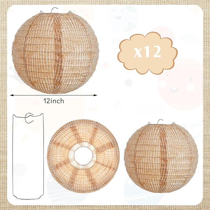 12 Pcs Print Burlap Paper Lanterns Classroom Decor, 12 Inch | Boho Hanging Decor - Image 2
