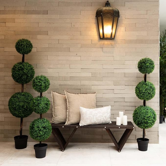 Nearly Natural 4 ft Artificial Triple Ball Boxwood Topiary Tree - Image 8