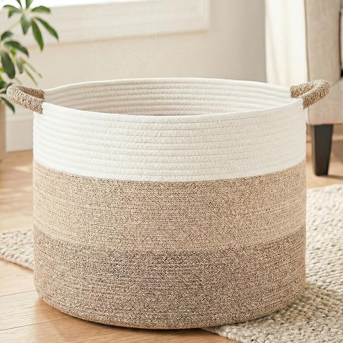 Artfeel 40L Large Cotton Rope Basket, Decorative Woven Blanket Storage by Artfeel