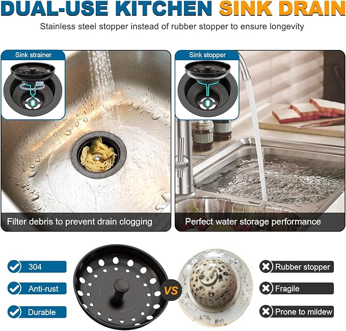 BOTEMY Stainless Steel Bronze Sink Drain Strainer Kit 3-1/4 inch Kitchen Drain - Image 4