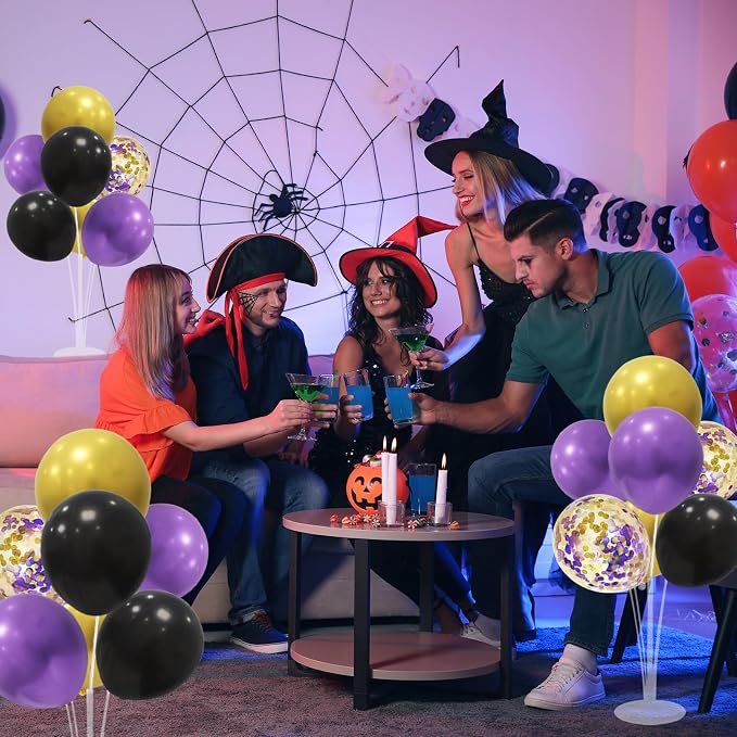 ZJDHPTY Halloween Decorations, 4Set Purple Black Gold Balloon Stand Kit | - Image 2
