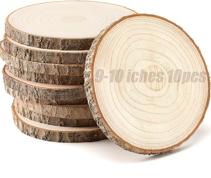 10 Pack Large Wood Slices for Centerpieces 9-10 inches Wood Rounds for Tables by SENMUT