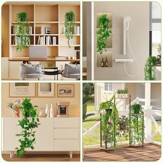 Fake Plants 4 Pack Artificial Hanging Plants Fake Potted Greenery | Faux - Image 7