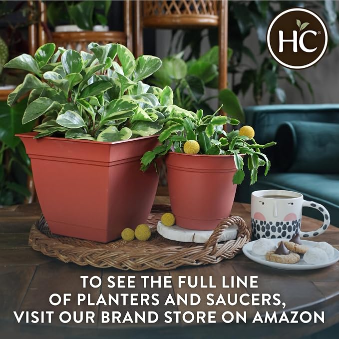 The HC Companies Eclipse Square Planter Pot, 12 Inch, Attached Saucer, Drainage - Image 8