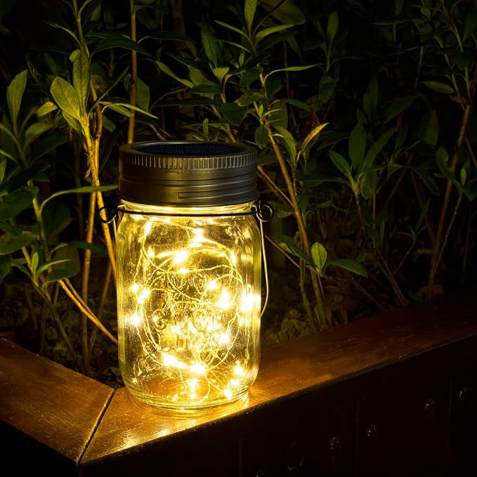 GIGALUMI Hanging Mason Jar Solar Lights, 6 Pack 30 Led Hanging Lantern | Solar - Image 6