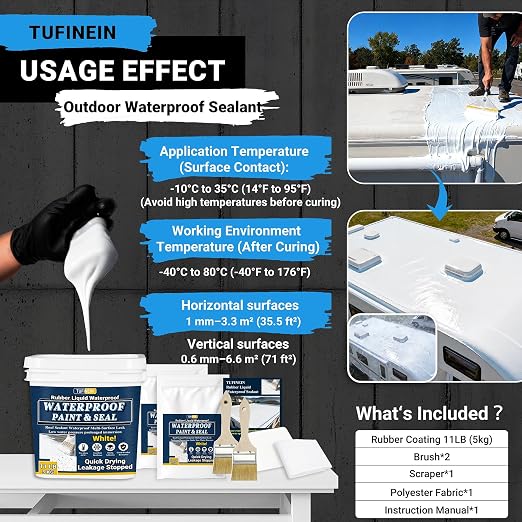 Rubber Liquid Waterproof Sealant, TUFINEIN 11 LB/5 KG White Quick Drying Multi - Image 6