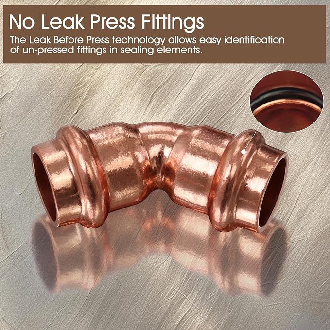 Copper Press Fittings 1/2inch, 12PK Copper Coupling 45 Degree Elbow Coupling | - Image 4