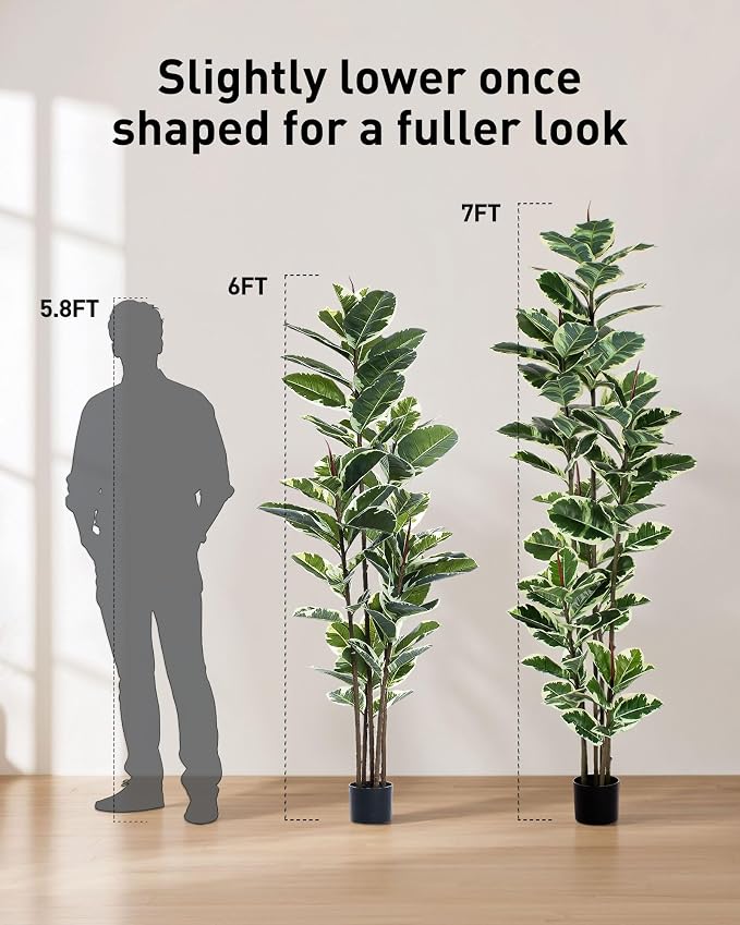 FLOWORLD Artificial Rubber Tree Plant 7ft Tall Faux Ficus Tree Potted Fake - Image 4