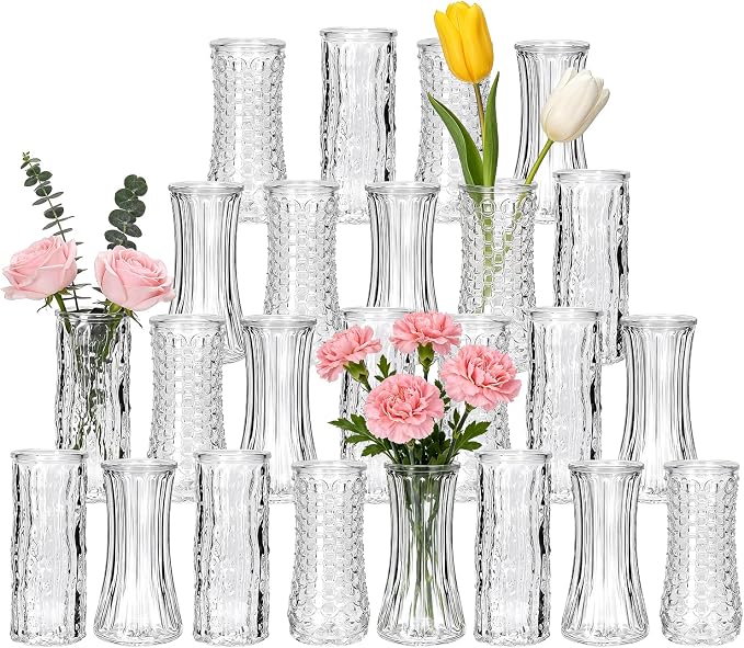 24 Pack Mini Glass Bud Vases, Small Clear Flower Vases Bulk | by Mapoxy