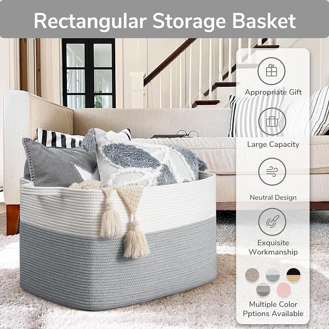 Goodpick 85L Large Woven Rope Blanket Basket, Living Room & Bedroom Organization - Image 7