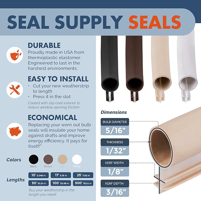 Window Weatherstrip Seal 5/16" Bulb Bubble Kerf Mount 4 Colors & 6 Length - Image 4