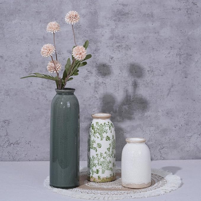 Vintage Ceramic Vase Set of 3, Flower Small Chinoiserie Vase Rustic Modern - Image 4