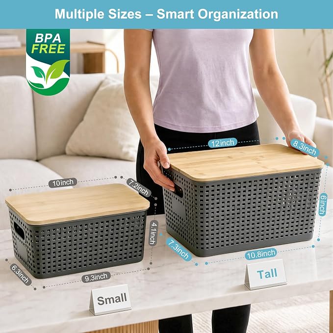 2 Pack Tall Plastic Storage Bins - Image 9