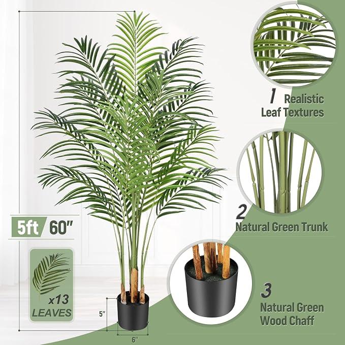 5ft Artificial Palm Tree Indoor Plant Tall Fake Tropical Paradise Palm Tree in - Image 4